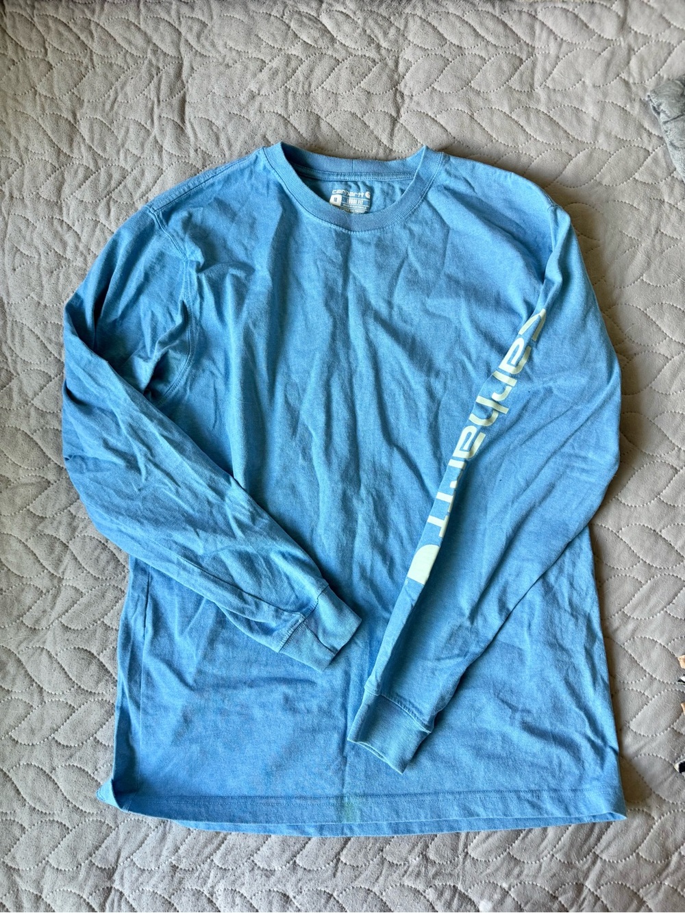 Carhartt Light Blue Long-Sleeve Crew Tee with Sleeve Logo